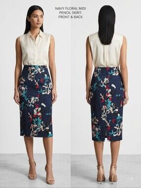 Floral Navy Pencil Skirt - Women 0